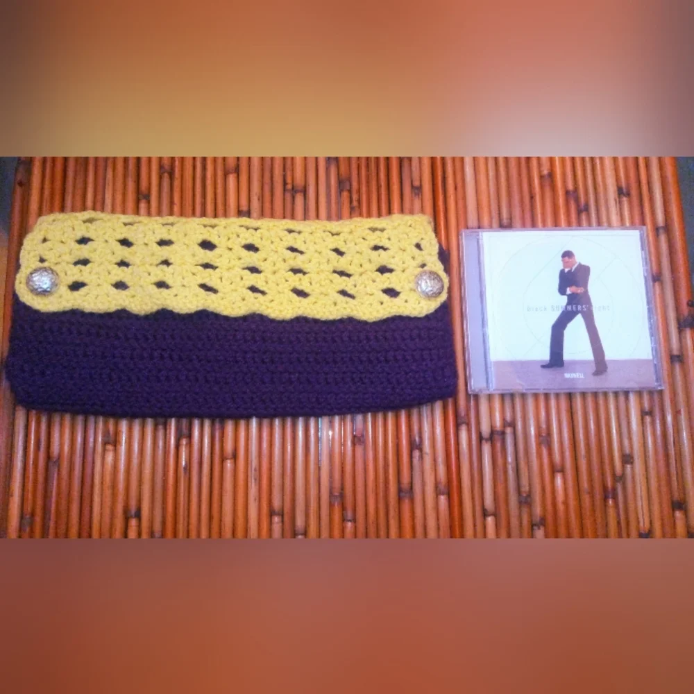 Handcrafted Crochet Clutch in Purple & Yellow with Pearlized Bead Buttons